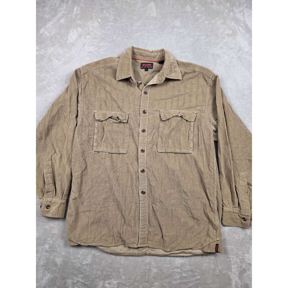 Wolverine Corduroy Button Up Shirt Mens L Brown‎ Long Sleeve Workwear